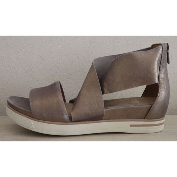 Eileen Fisher Women's Sz 9M Platinum Metallic Suede Sport Back Zip Sandals - Picture 9 of 12